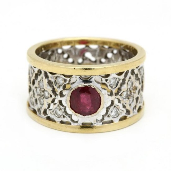 18KT Bi-Color Gold, Ruby, and Diamond Ring