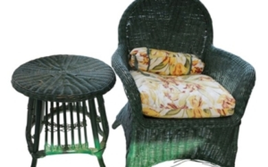 Wicker Armchair with Side Table