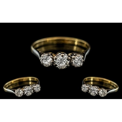 18ct Gold - Attractive 3 Stone Diamond Ring. Marked 18ct to ...