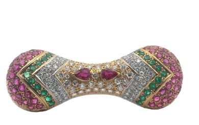 18k Gold Brooch with 8.47 Ctw in Diamonds, Rubies and...