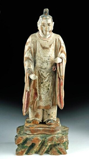 18th C. Japanese Edo Painted Wood Figure Shotoku Taishi