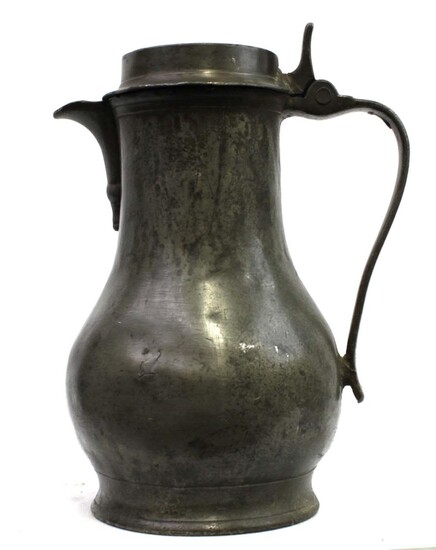 18th Century English Pewter Flagon or Tankard With Stamped...