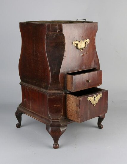 18th century mahogany tea stove with brass fittings and