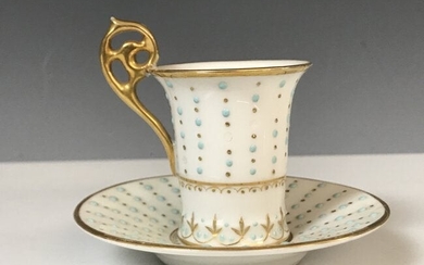 19TH C. JEWELED CUP AND SAUCER