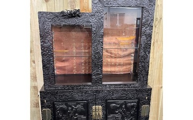 19th century Chinese Ebonised display cabinet. The cabinet s...