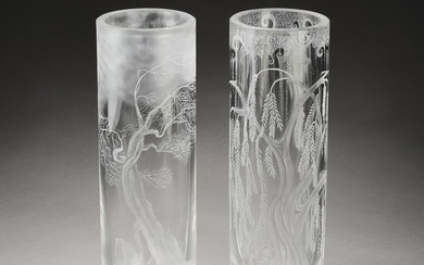 (2) Artist signed Waterford acid etched vases