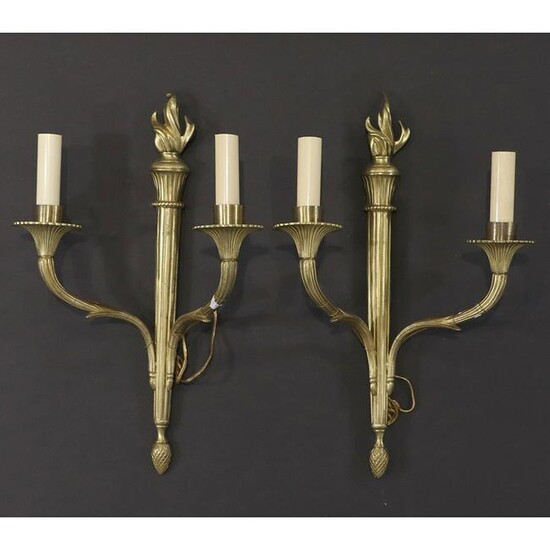 [2] Bronze French Empire Style Flame Finial Wall Sconce
