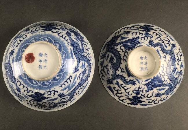 2 Chinese blue and white porcelain, Guangxu Mark.