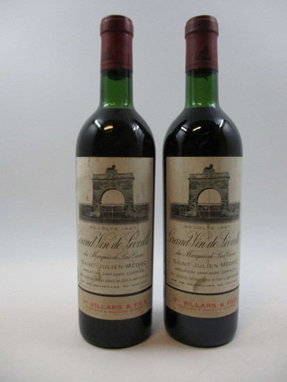 2 bouteilles CHÂTEAU LEOVILLE LAS CASES 1967 2è GC Saint Julien (niveaux légèrement bas