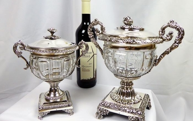 2 confiture bowls with crystal glass and (2) - 950/1000 silver - Maître Orfèvre Martial FRAY - Paris, France) - about 1838