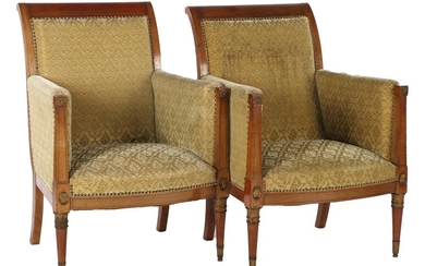 (-), 2 walnut armchairs with bronze ornaments on...