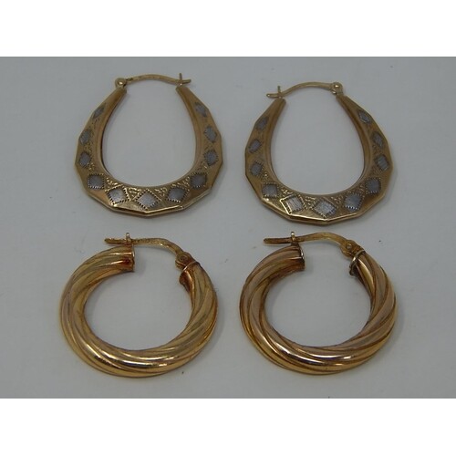 2 x Pairs of 9ct Gold hoop earrings 5530