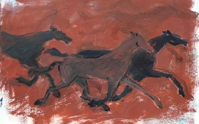 20th Century German Modernist Oil Painting - Cantering Horses
