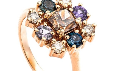 2.30 tcw VS1 Diamond Ring - 14 kt. Pink gold - Ring - 1.04 ct Diamond - 0.90 ct Sapphires - 0.36 ct Diamonds -No Reserve Price