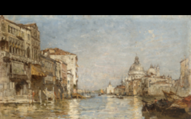 Eugenio Gignous ( Milano 1850 - Stresa 1906 ) , "Canal Grande, Venezia" olio su tavola (cm 21x37) Firmato in basso a sinistra In cornice