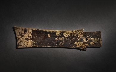 A RARE ARCHAIC CALCIFIED JADE CEREMONIAL BLADE (ZHANG) NEOLITHIC PERIOD - SHANG DYNASTY