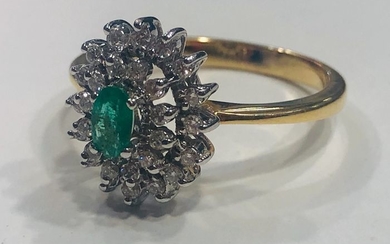18 kt. Bicolour - Ring - 0.20 ct Emerald - Diamonds