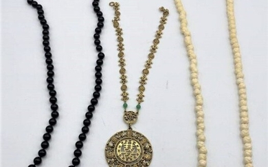 3 Designer Necklaces Gold Tone, Black and White