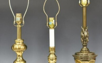 (3) STIFFEL BRASS TABLE LAMPS W/ SHADES