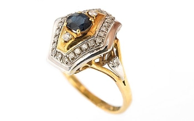 18 kt. White gold, Yellow gold - Ring - 0.65 ct Sapphire - Diamonds