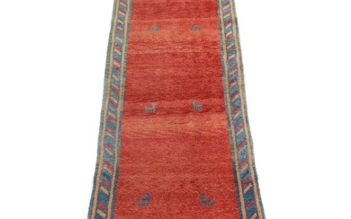3'5 x 9'11 Hand-Knotted Persian Gabbeh Pictorial Carpet Runner, 1980s