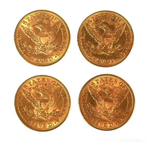 4 U.S. GOLD $5 Half Eagle Coins Liberty Head