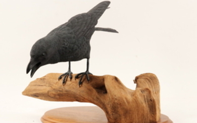 BRUCE EMERSON CARVED CROW SCULPTURE