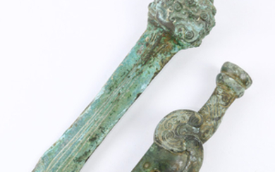 Chinese Archaistic Bronze Blade and Chairot Fitting