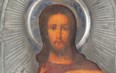 19C Russian Icon of Jesus, Silver Riza