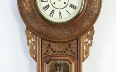 American regulator clock with carved bezel