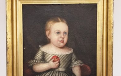 American School, 19th Century Portrait of a Child with an Apple