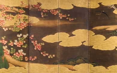 ANONYMOUS, EDO PERIOD, 17TH CENTURY | GEESE AMONG CLOUDS AND MAPLE TREES