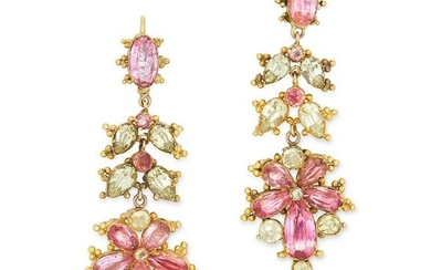 ANTIQUE PINK TOPAZ AND CHRYSOBERYL EARRINGS set with