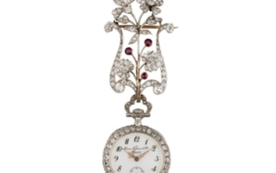 ANTIQUE RUBY AND DIAMOND PENDANT WATCH