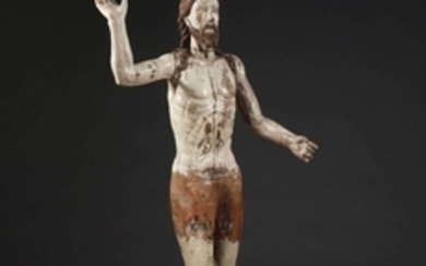 ART COLONIAL IBÉRIQUE, XVIIIe SIÈCLE Christ de Résurrection Statue en bois polychromé