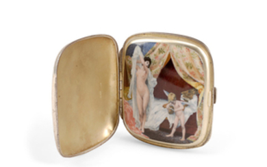 An Austrian partial gilt silver and enamel cigarette case with hidden erotic panel