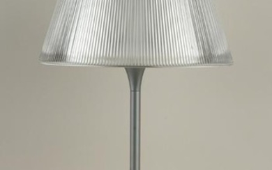 BRUSHED ALUMINUM AND GLASS TABLE LAMP C.1980