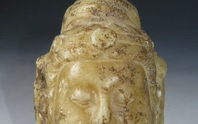 CARVED MARBLE BUST OF GUANYIN