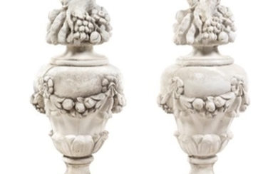 A Pair of Cast Stone Models of Fruit-Filled Urns