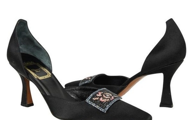 Christian Dior Shoe Beaded Clasp D'Orsay Black Satin