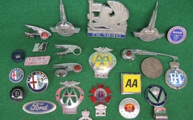 Collection of vehicle badges and motifs to include: The Order Of The Road 40 Year Driver, Hillman Californian, The Vintage...