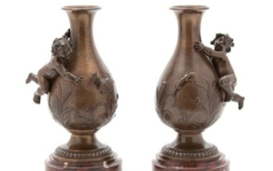 A Pair of Continental Bronze Urns Height 9 x diameter 4