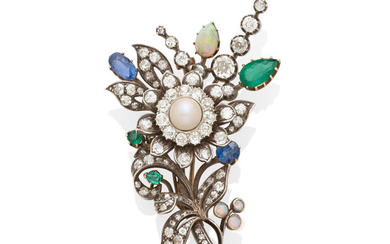 A diamond and gem-set brooch