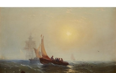 EDWARD MORAN (american 1829–1901) CAST NET FISHING AT SUNSET...