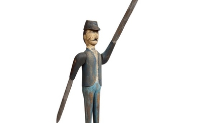 FINE AND RARE AMERICAN CARVED AND PAINTED PINE SOLDIER WHIRLIGIG, CIRCA 1890