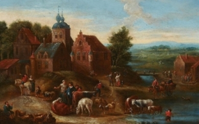 Flemish School, circa 1700, Cattle Market in a Village