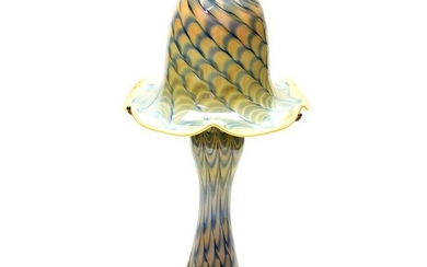 Fred Cresswell Art Glass Table Lamp in Blue and Yellow.