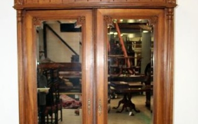 French Henri II 2 mirrored door armoire