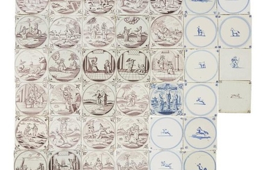 Group of forty-six Dutch Delft blue and manganese