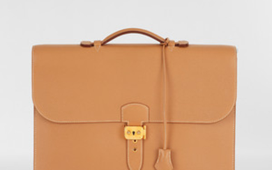 HERMS PARIS Sac dpches briefcase in gold Courcheval calf Hardware...